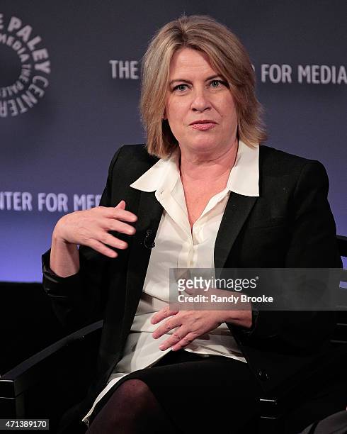 Creator/writer Barbara Hall speaks during The Paley Center for Media presents an evening with "Madame Secretary" at Paley Center For Media on April...