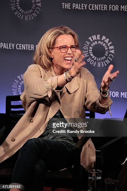 Actress Tea Leoni speaks during The Paley Center for Media presents an evening with "Madame Secretary" at Paley Center For Media on April 27, 2015 in...