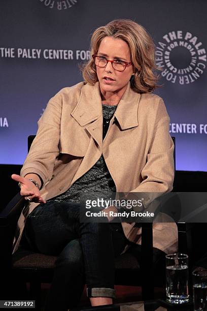 Actress Tea Leoni speaks during The Paley Center for Media presents an evening with "Madame Secretary" at Paley Center For Media on April 27, 2015 in...