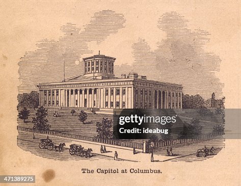 Black and White Illustration of the Capitol at Columbus, 1800's