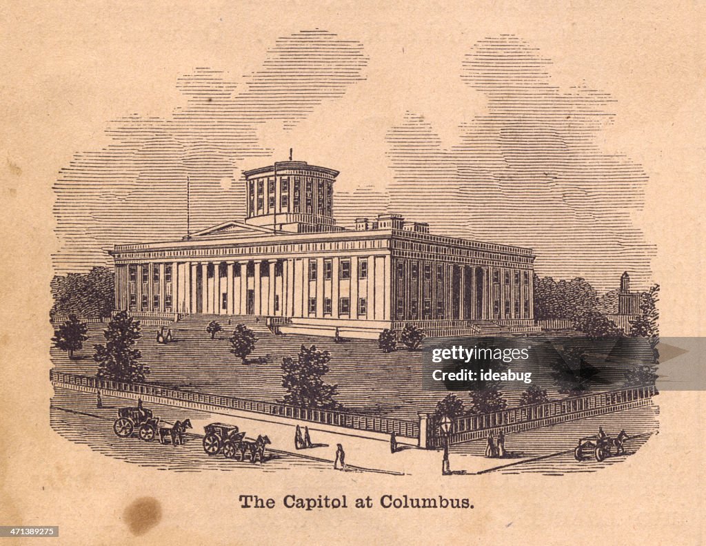 Black and White Illustration of the Capitol at Columbus, 1800's