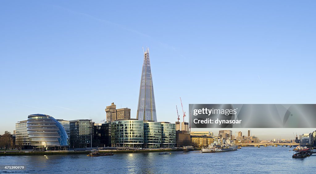 The Shard skyscraper, London skyline dawn panorama
