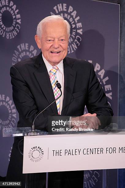 Panel moderator Bob Schieffer onstage at The Paley Center for Media presents an evening with "Madame Secretary" at Paley Center For Media on April...