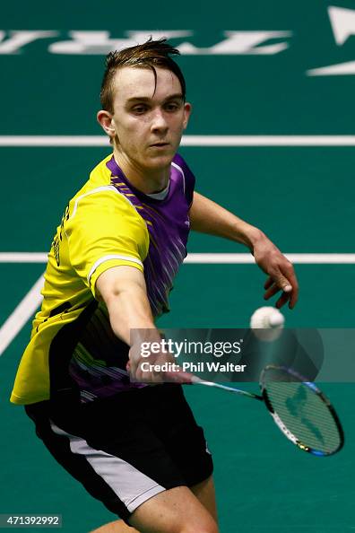 Andrew Rouse of New Zealand plays a return during his qualifiaction ...