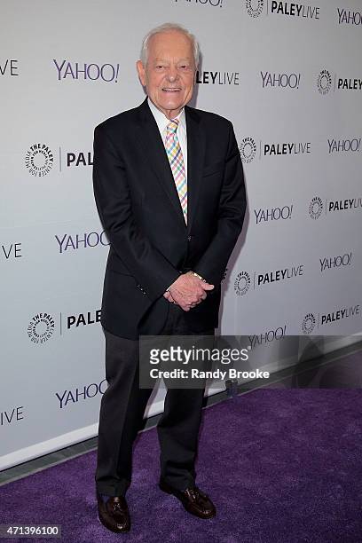 Panel moderator Bob Schieffer speaks during The Paley Center for Media presents an evening with "Madame Secretary" at Paley Center For Media on April...