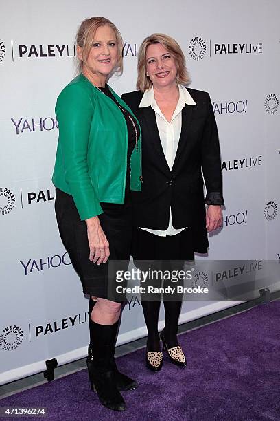 Exectutive producer Lori McCreary and creator/writer Barbara Hall attend The Paley Center for Media presents an evening with "Madame Secretary" at...
