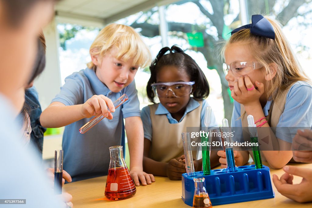 Students In Science Diverse Private Elementary School Students Doing Science Experiment ...