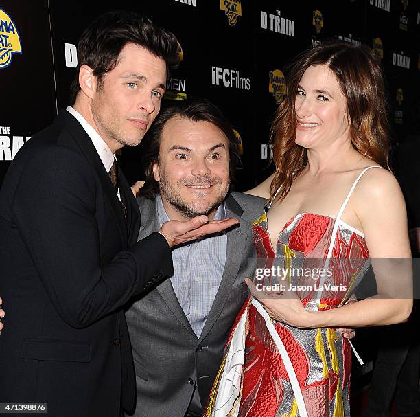 Actor James Marsden, Jack Black and actress Kathryn Hahn attend the premiere of "The D Train" at ArcLight Hollywood on April 27, 2015 in Hollywood,...