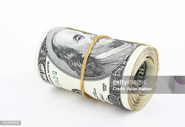 roll of money - american one hundred dollar bill stockfoto's en -beelden