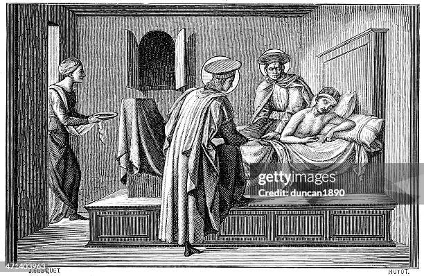 saints cosmas and damian - patient history stock illustrations