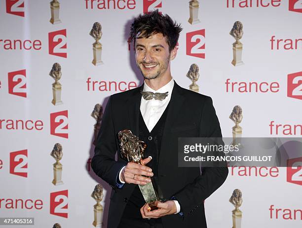 French actor and producer Thomas Jolly poses after being awarding as best producer in a public theatre for his play "Henry VI" during the 27th...