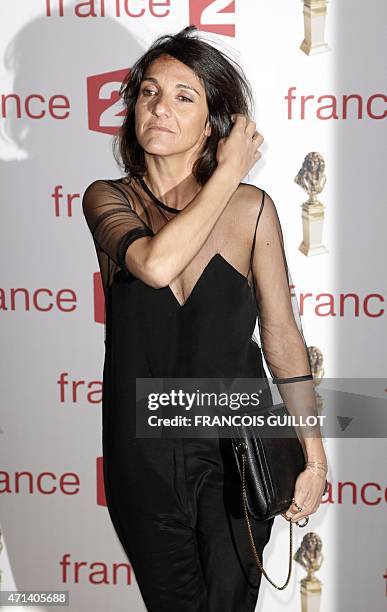 French actor Florence Foresti arrives before the 27th Molieres French theatre award ceremony on April 27, 2015 at the Folies Bergere theater in...