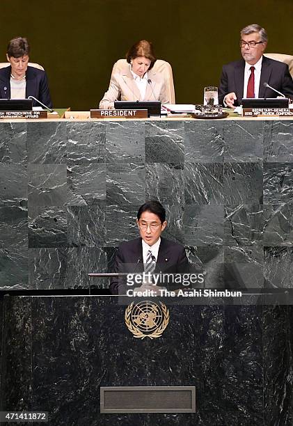 Japanese Foreign Minister Fumio Kishida addresses at the 2015 Review Conference of the Parties to the Treaty on the Non-Proliferation of Nuclear...
