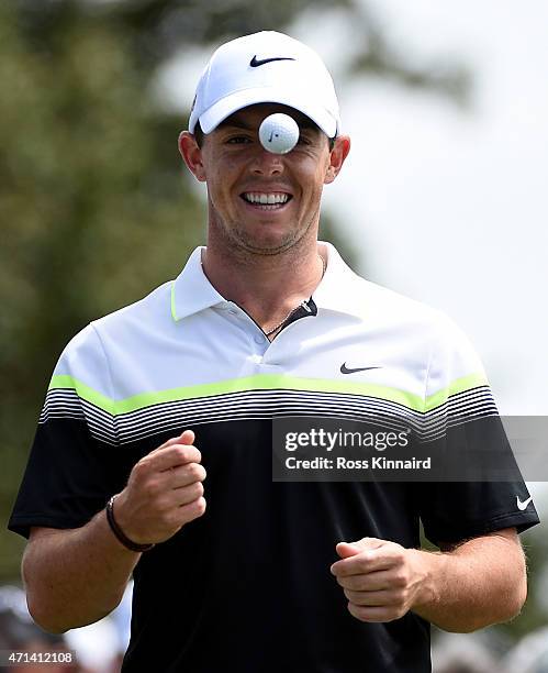 Rory McIlroy of Northern Ireland on the first tee during the third round of the 2015 Masters at Augusta National Golf Club on April 11, 2015 in...