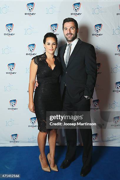 Sasa Ognenovski and Natalie Diaz pose during the Sydney FC Sky Blue Ball at Doltone House on April 28, 2015 in Sydney, Australia.