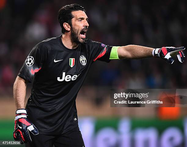 Gianluigi Buffon of Juventus in action during the UEFA Champions League Quarter Final Second Leg match between AS Monaco FC and Juventus at Stade...