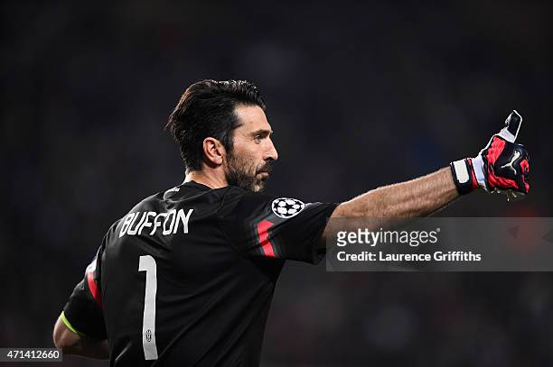 Gianluigi Buffon of Juventus in action during the UEFA Champions League Quarter Final Second Leg match between AS Monaco FC and Juventus at Stade...