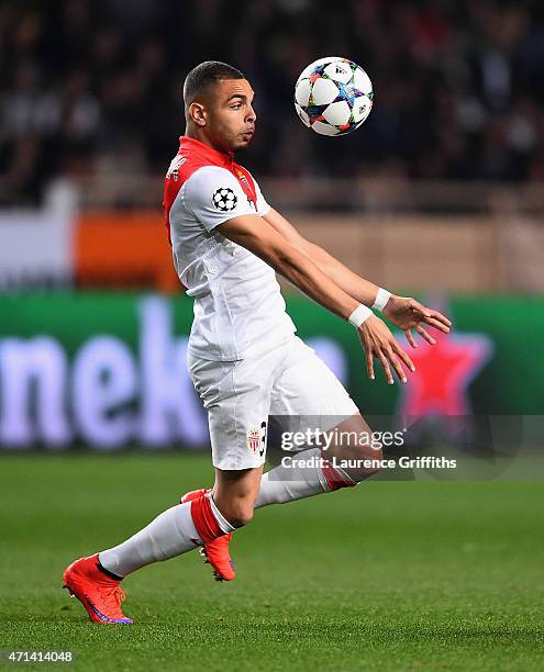 Layvin Kurzawa of Monaco in action during the UEFA Champions League Quarter Final Second Leg match between AS Monaco FC and Juventus at Stade Louis...