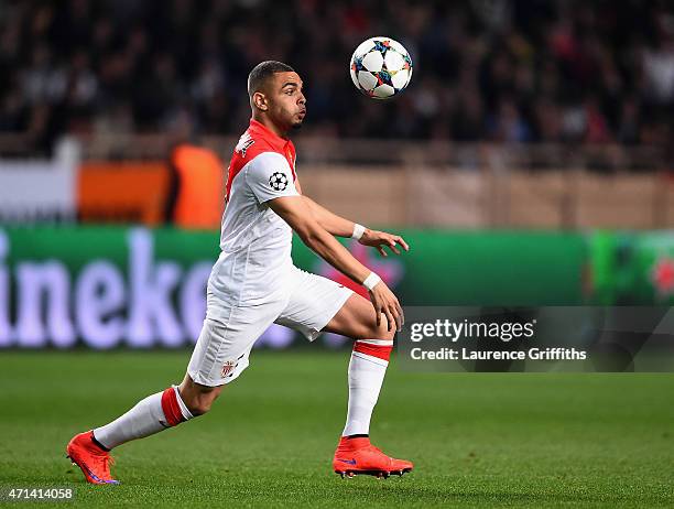 Layvin Kurzawa of Monaco in action during the UEFA Champions League Quarter Final Second Leg match between AS Monaco FC and Juventus at Stade Louis...