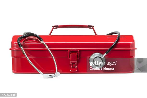 red toolbox and stethoscope - red stethoscope stock pictures, royalty-free photos & images