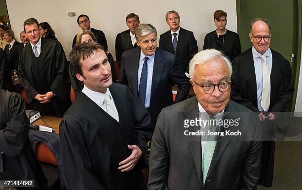 Juergen Fitschen , co-CEO of German bank Deutsche Bank, and the former Deutsche Bank CEOs Rolf Breuer and Josef Ackermann wait for their trial in...