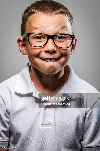 nerdy kid - buck teeth stockfoto's en -beelden