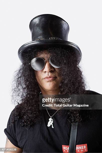 Portrait of British-American musician Saul Hudson, better known by his stage name Slash, photographed in London on June 2, 2014.