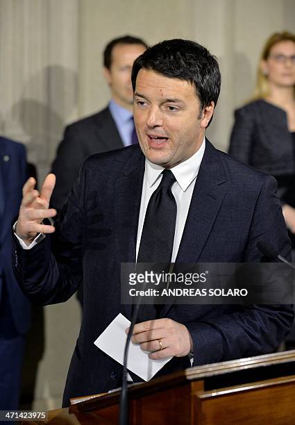 Newly appointed Italian Prime Minister Matteo Renzi's gives a press conference to announce the names of the ministers of his new government after a...
