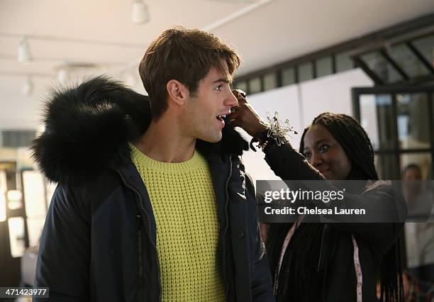 Model Chad White attends a fitting prior to a show for Black Sail by Nautica at Natuica Studio on January 31, 2014 in New York City.