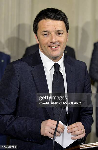 Newly appointed Italian Prime Minister Matteo Renzi's gives a press conference to announce the names of the ministers of his new government after a...