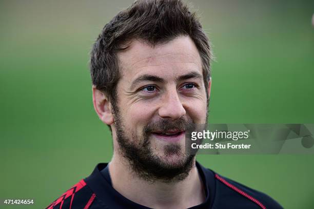 Gloucester scrum half Greig Laidlaw raises a smile during Gloucester Rugby open training ahead of their European Challenge Cup final against...