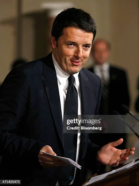 Matteo Renzi, Italy's incoming prime minister, speaks during a news conference to announce the names of the cabinet ministers that will form Italy's...