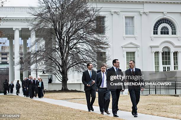 Connecticut Governor Dan Malloy and Vermont Governor Peter Shumlin , chairman of the Democratic Governors Association, walk from the residence of the...