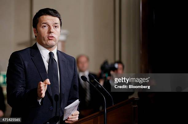 Matteo Renzi, Italy's incoming prime minister, speaks during a news conference to announce the names of the cabinet ministers that will form Italy's...