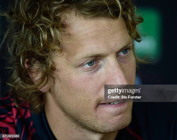 Gloucester centre Billy Twelvetrees speaks to the press after Gloucester Rugby open training ahead of their European Challenge Cup final against...