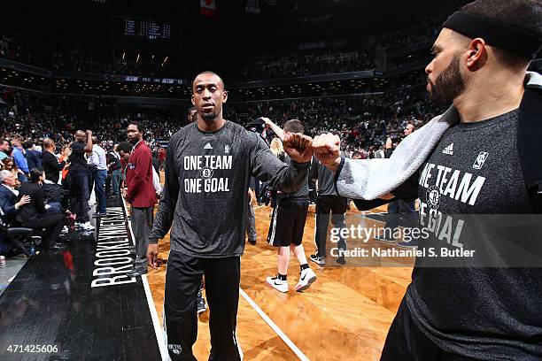 Markel Brown of the Brooklyn Nets walks off the court after Game Three of the Eastern Conference Quarterfinals against the Atlanta Hawks during the...