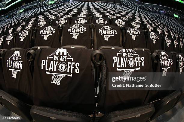 General view of the arena before the Brooklyn Nets play against the Atlanta Hawks in Game Three of the Eastern Conference Quarterfinals during the...