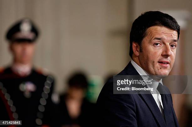Matteo Renzi, Italy's incoming prime minister, speaks during a news conference to announce the names of the cabinet ministers that will form Italy's...