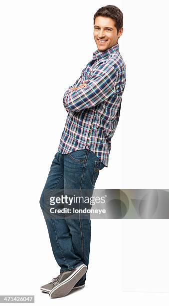 man standing with arms crossed - isolated - leaning stock pictures, royalty-free photos & images