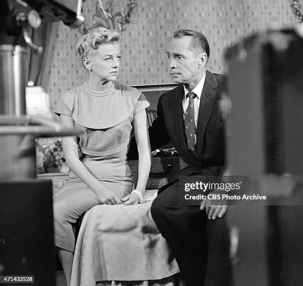 Betty Furness as Beth Jaynes and Franchot Tone as Dr. Ken Jaynes on the CLIMAX episode, "Silent Decision." Image dated September 15, 1955.