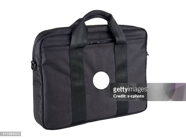 laptop bag with blank sticker - laptop bag stock pictures, royalty-free photos & images