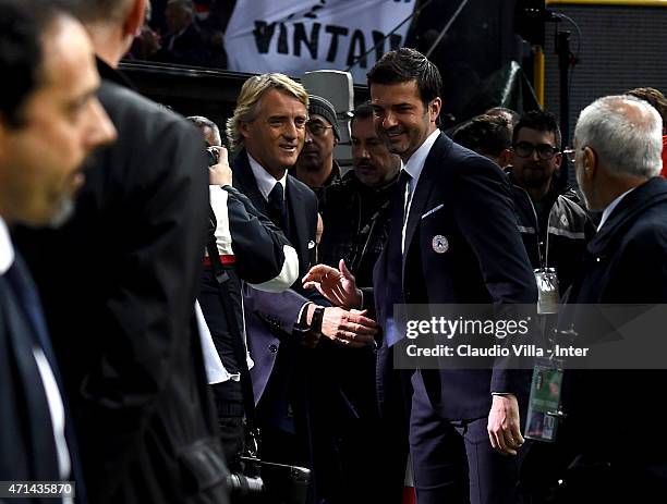 Head coach FC Internazionale Roberto Mancini and head coach Udinese Calcio before the Serie A match between Udinese Calcio and FC Internazionale...