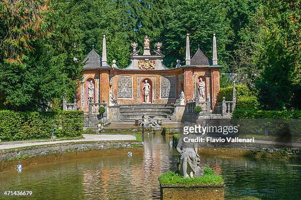 fountain at hellbrunn palace, salzburg - salz mineral stock pictures, royalty-free photos & images