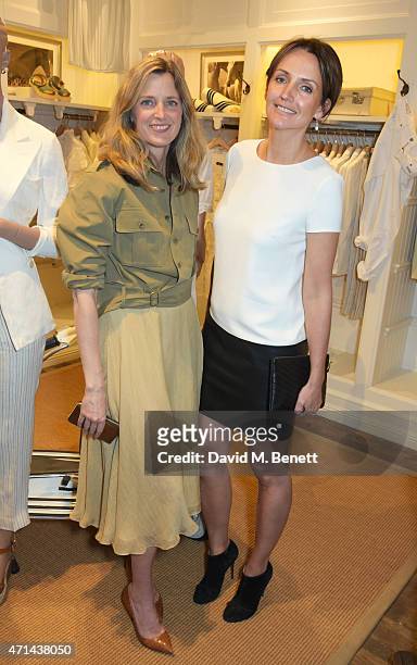 Amanda Brooks and Saffron Aldridge attend the book launch party for "India Hicks: Island Style" at Ralph Lauren Fulham Road on April 28, 2015 in...