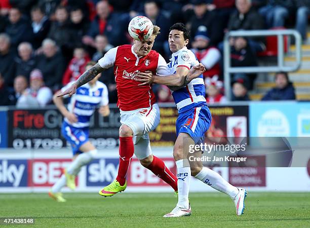 Danny Ward of Rotherham competes with Stephen Kelly of Reading during the Sky Bet Championship match between Rotherham United and Reading at The New...