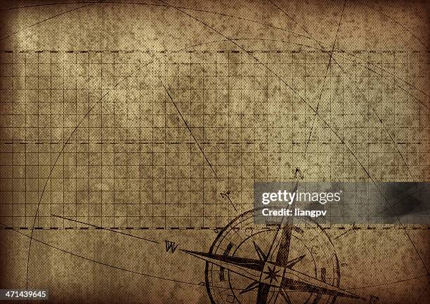 ancient map with compass - vintage world map stock pictures, royalty-free photos & images