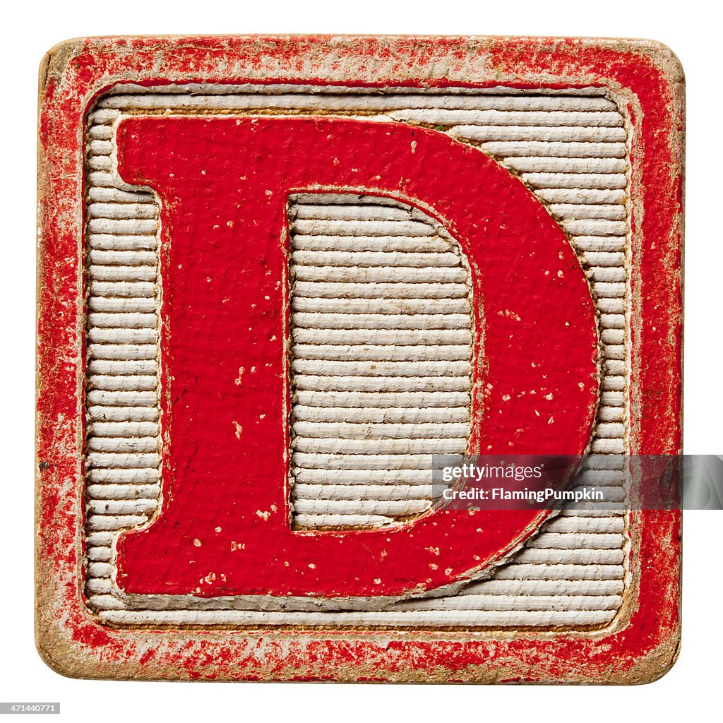 Alphabet - Antique Block Letters, Isolated on White. Letter D.