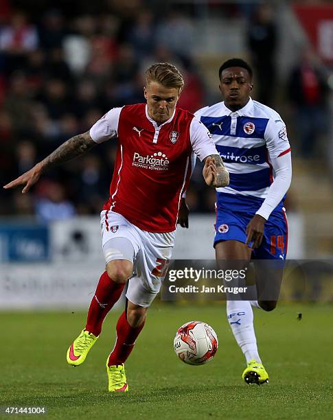 Danny Ward of Rotherham competes with Nathaniel Chalobah of Reading during the Sky Bet Championship match between Rotherham United and Reading at The...