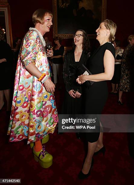 Sophie, Countess of Wessex speaks to artist Grayson Perry and Professor Frances Corner, Head of London College of Fashion and Pro Vice-Chancellor of...