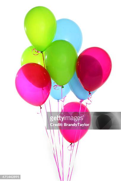 bright balloon bouquet - birthday balloon stock pictures, royalty-free photos & images